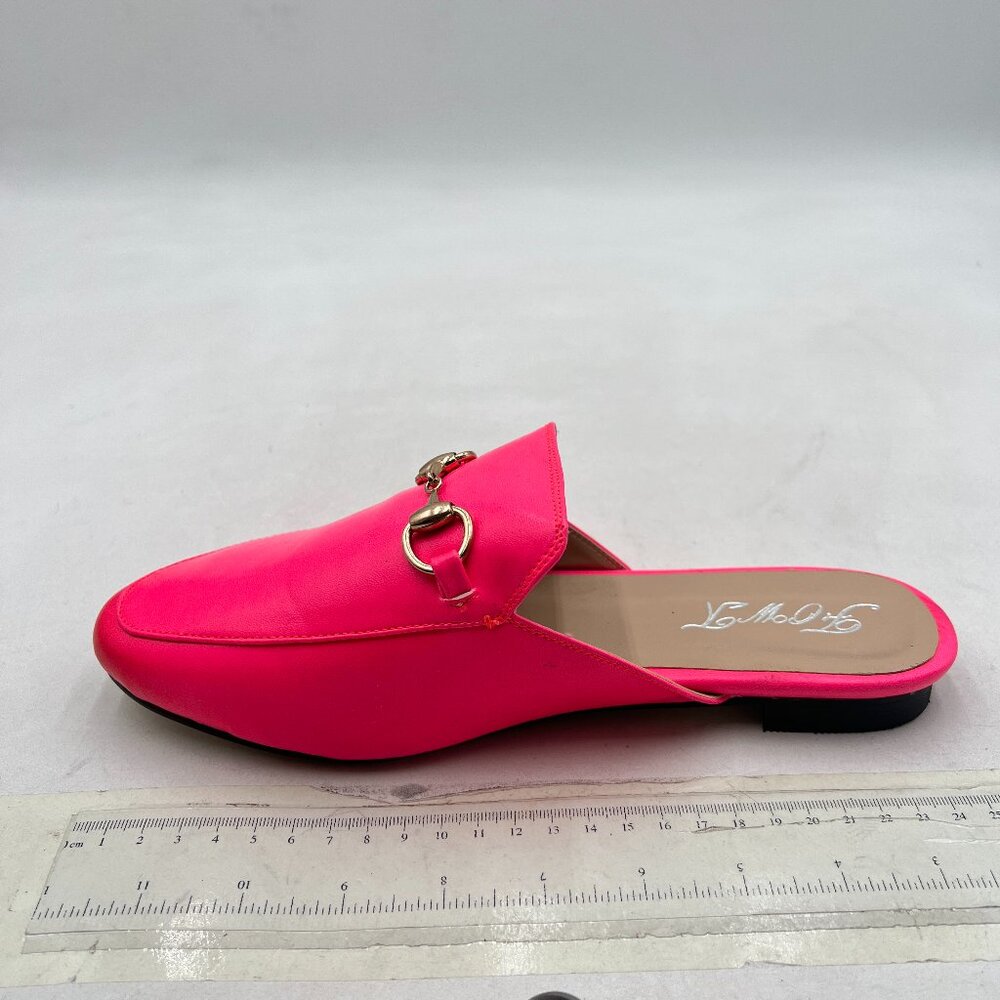 FOWT Pink Slip-On Mules Flats Shoes with Buckle,Round Toe | Backless Loafer Shoe